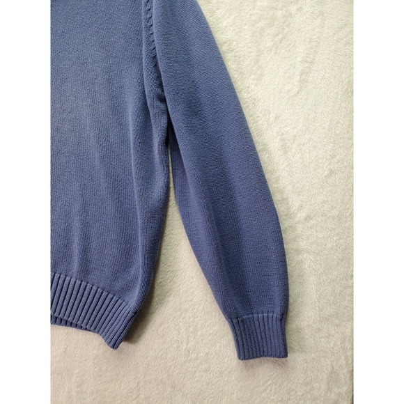 Lands' End Sweater Men Large Blue Knit Cotton Long Raglan Sleeve V Neck Pullover - Picture 5 of 9